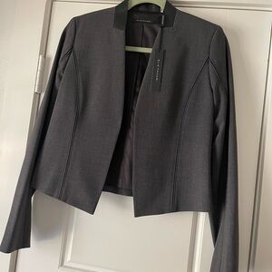 NWT Elie Tahari Sydney jacket; cropped Gray & faux leather collar Jacket